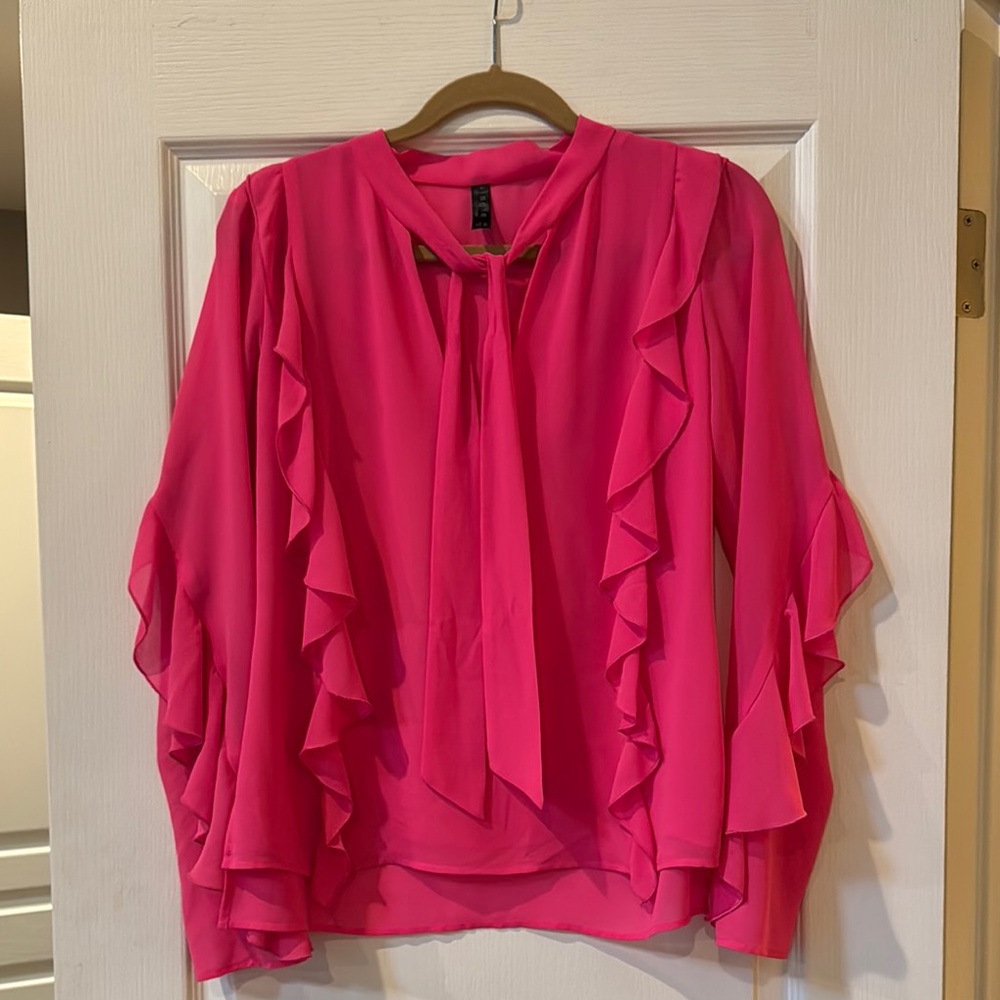 Single Pink Ruffled Tie Front Blouse